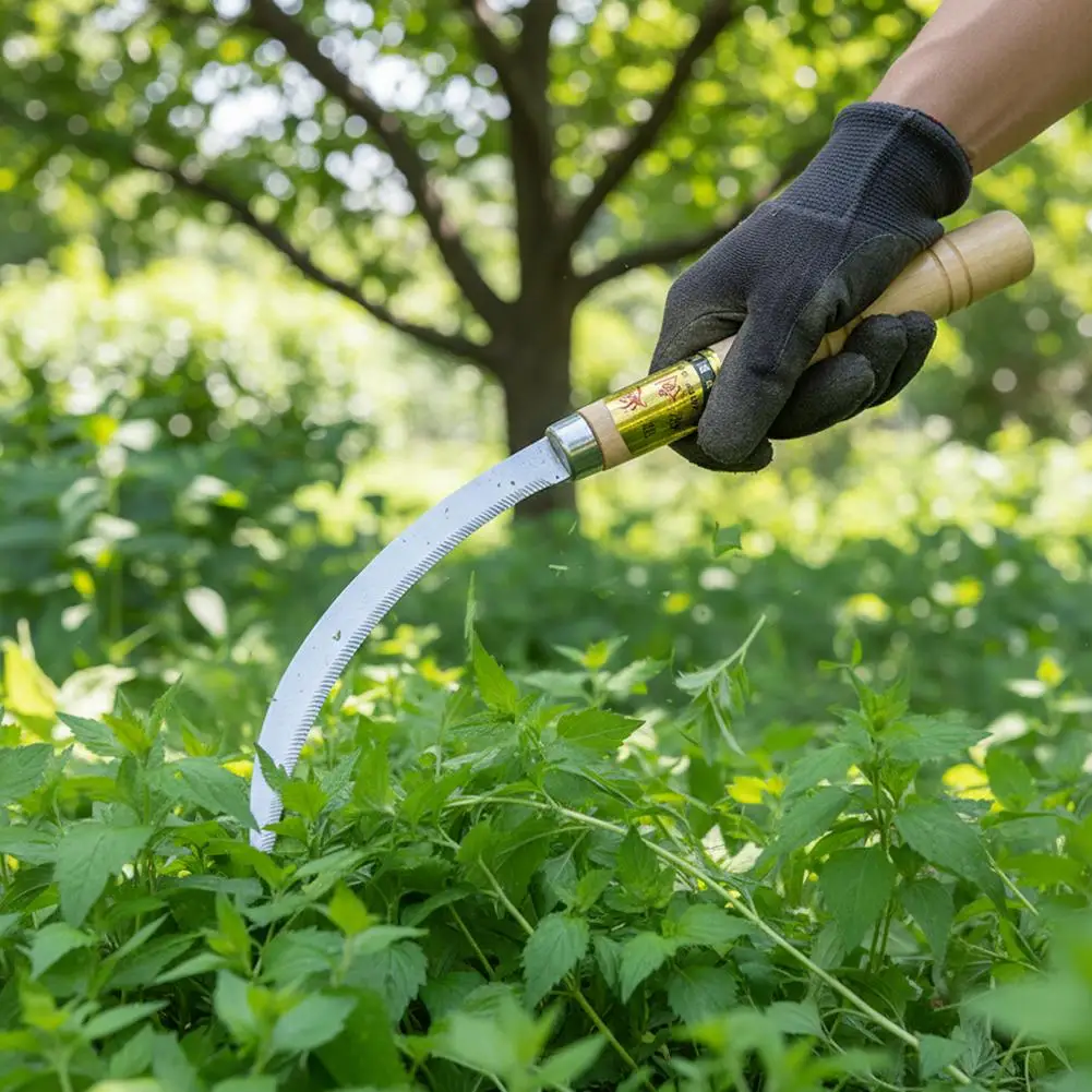 Stainless Steel Weeding Sickle With Wooden Handle Sickle Scythe Farming Tool Kit With Teeth For Weed Removal Lawn Patio Terrace