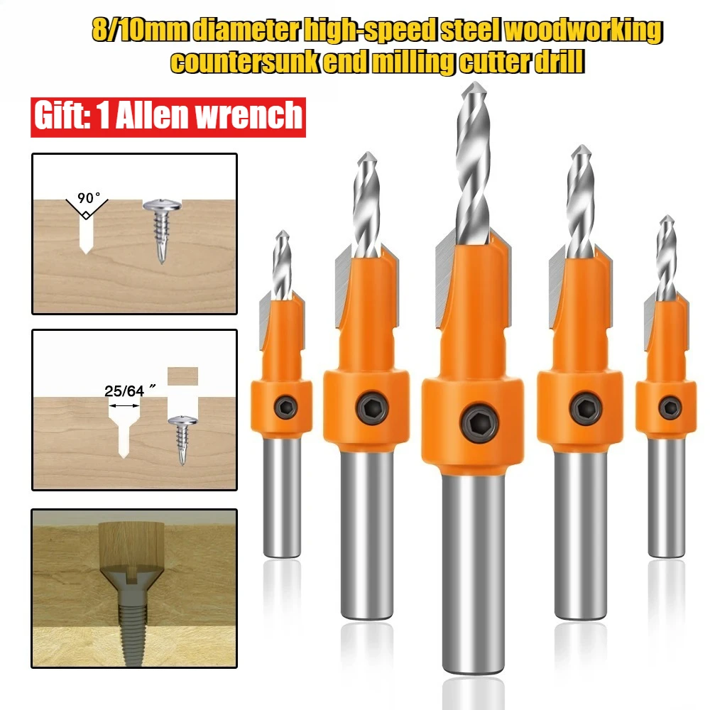 8/10mm high-quality high-speed steel woodworking countersunk end milling cutter drill bit, disassembly woodworking milling tool