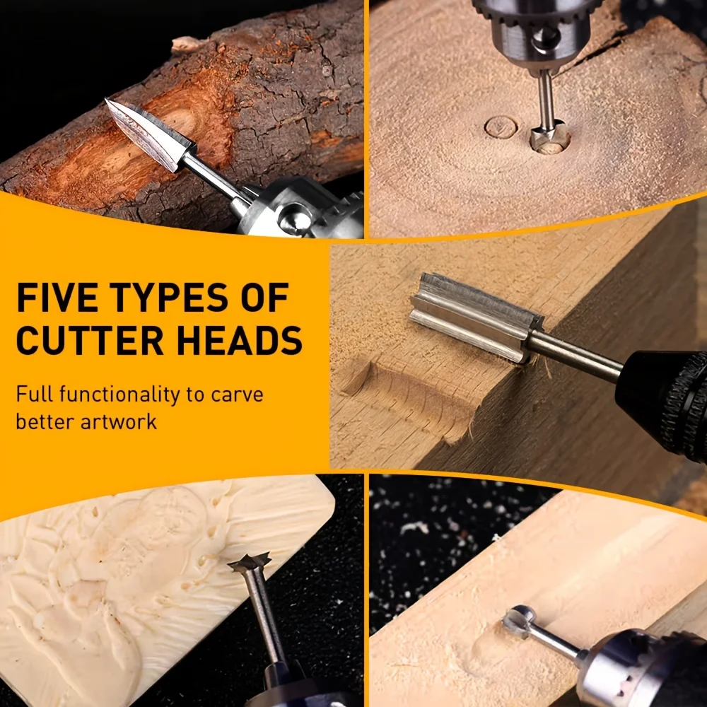 5pcs Wood Carving Drill Bits Set, 1/8'' Shank, Woodworking Engraving Tools for Micro Drilling