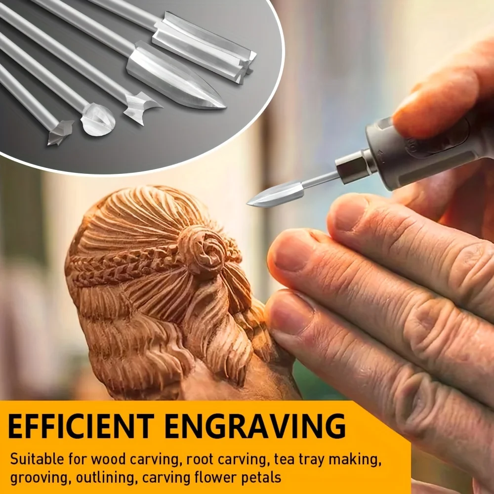 5pcs Wood Carving Drill Bits Set, 1/8'' Shank, Woodworking Engraving Tools for Micro Drilling