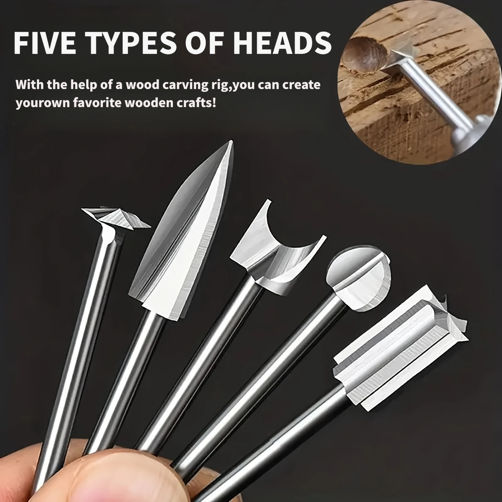 5pcs Wood Carving Drill Bits Set, 1/8'' Shank, Woodworking Engraving Tools for Micro Drilling