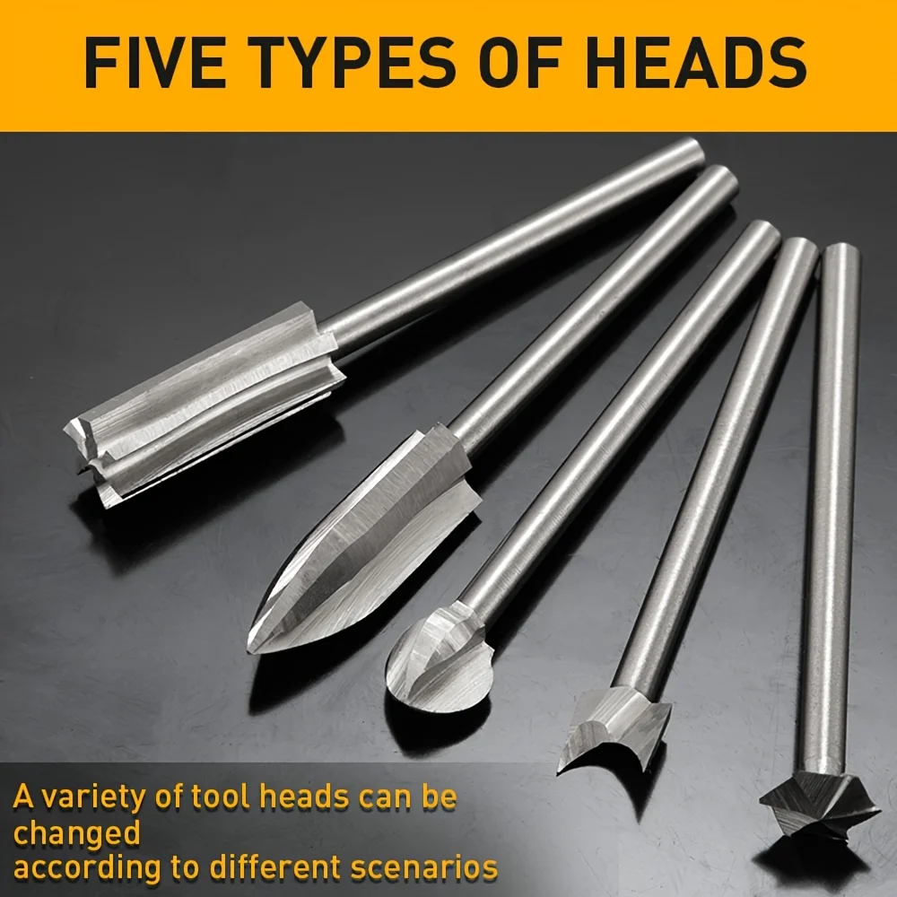 5pcs Wood Carving Drill Bits Set, 1/8'' Shank, Woodworking Engraving Tools for Micro Drilling