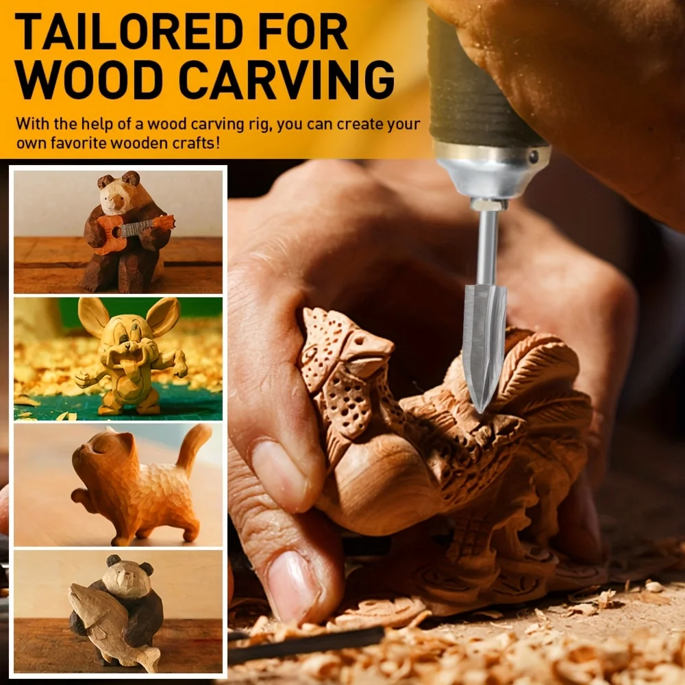 5pcs Wood Carving Drill Bits Set, 1/8'' Shank, Woodworking Engraving Tools for Micro Drilling