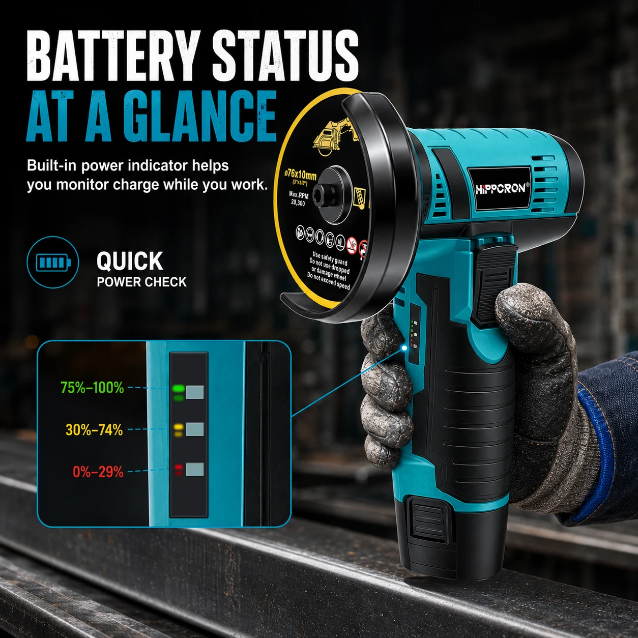Hippcron 12V Electric Portable Angle Grinder Cordless Polishing Mini Cutting Blade Grinder Machine Lithium Battery Universal