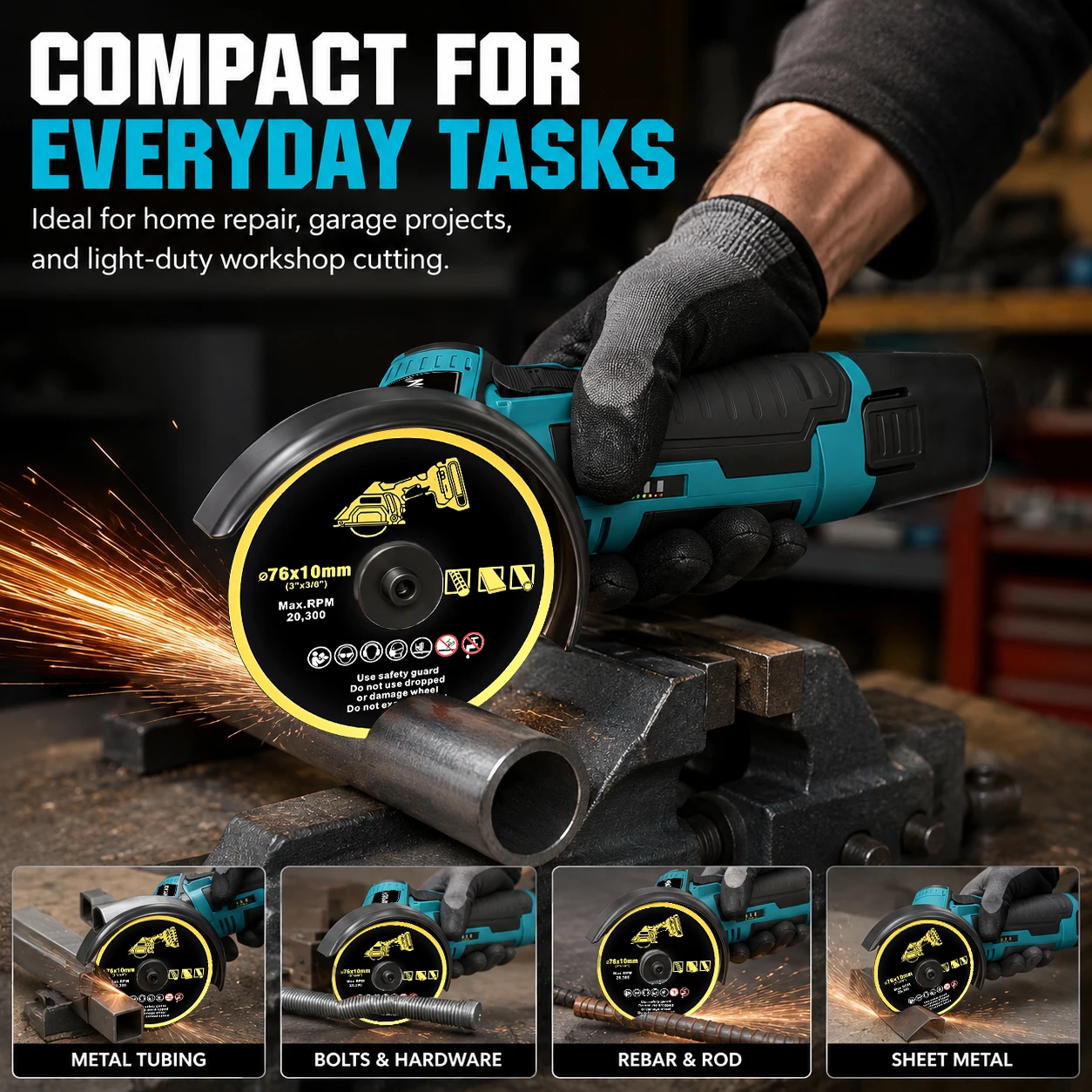 Hippcron 12V Electric Portable Angle Grinder Cordless Polishing Mini Cutting Blade Grinder Machine Lithium Battery Universal