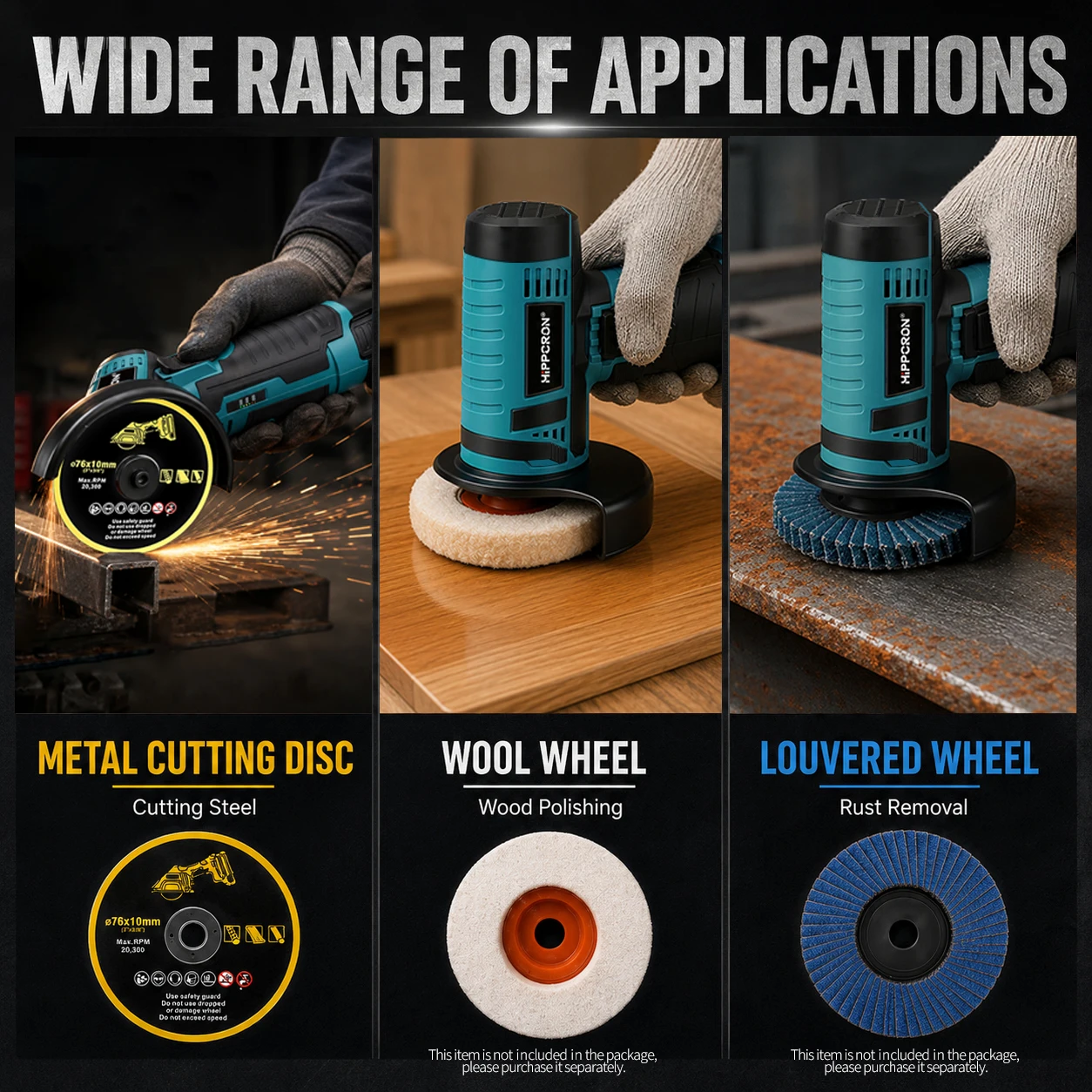 Hippcron 12V Electric Portable Angle Grinder Cordless Polishing Mini Cutting Blade Grinder Machine Lithium Battery Universal