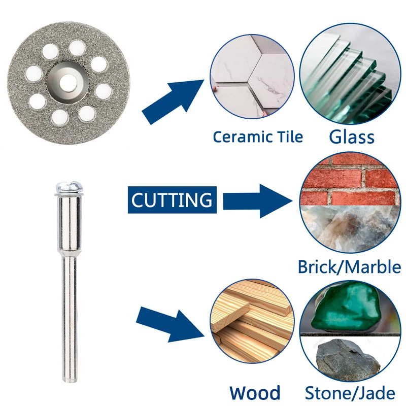 12pcs Diamond Cutting Disc 20/22/25/30mm With 3mm Mandrels Mini Cutting Disc Circular Saw Blade for Dremel Rotary Tools