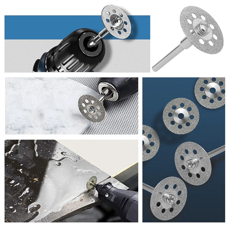 12pcs Diamond Cutting Disc 20/22/25/30mm With 3mm Mandrels Mini Cutting Disc Circular Saw Blade for Dremel Rotary Tools