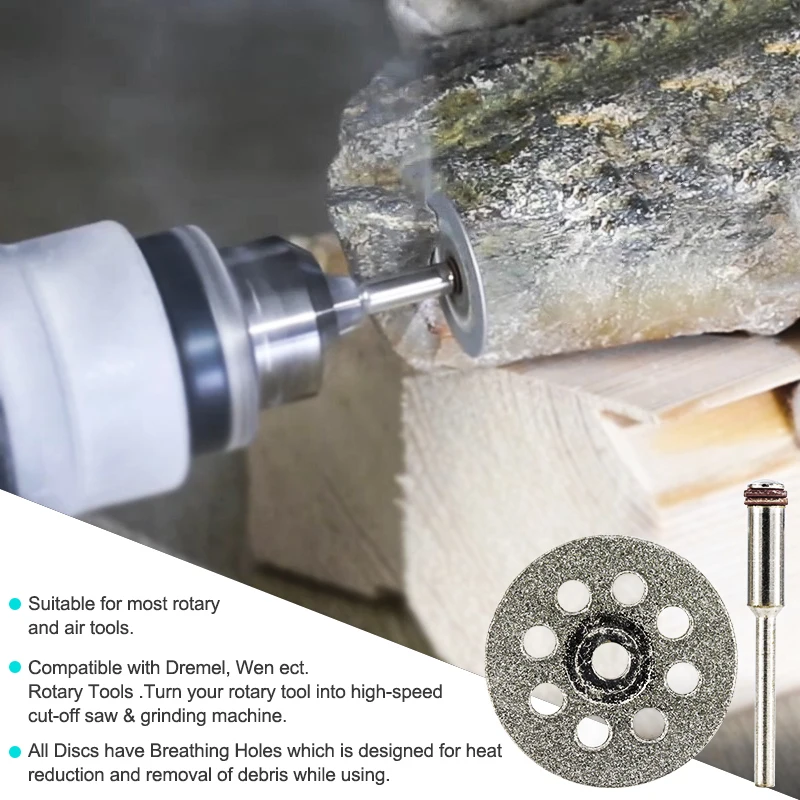 12pcs Diamond Cutting Disc 20/22/25/30mm With 3mm Mandrels Mini Cutting Disc Circular Saw Blade for Dremel Rotary Tools