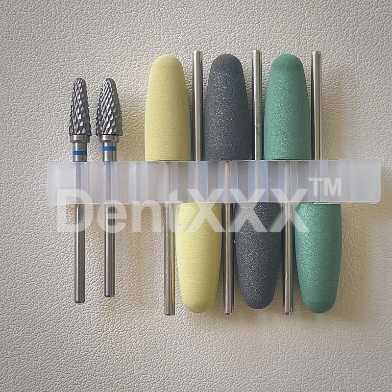 8Pcs Resin Base Acrylic Polishing Kit 6Pcs Silicone Rubber + 2Pcs Tungsten Carbide Polishing Heads 2.35mm Shank for Craft Fin