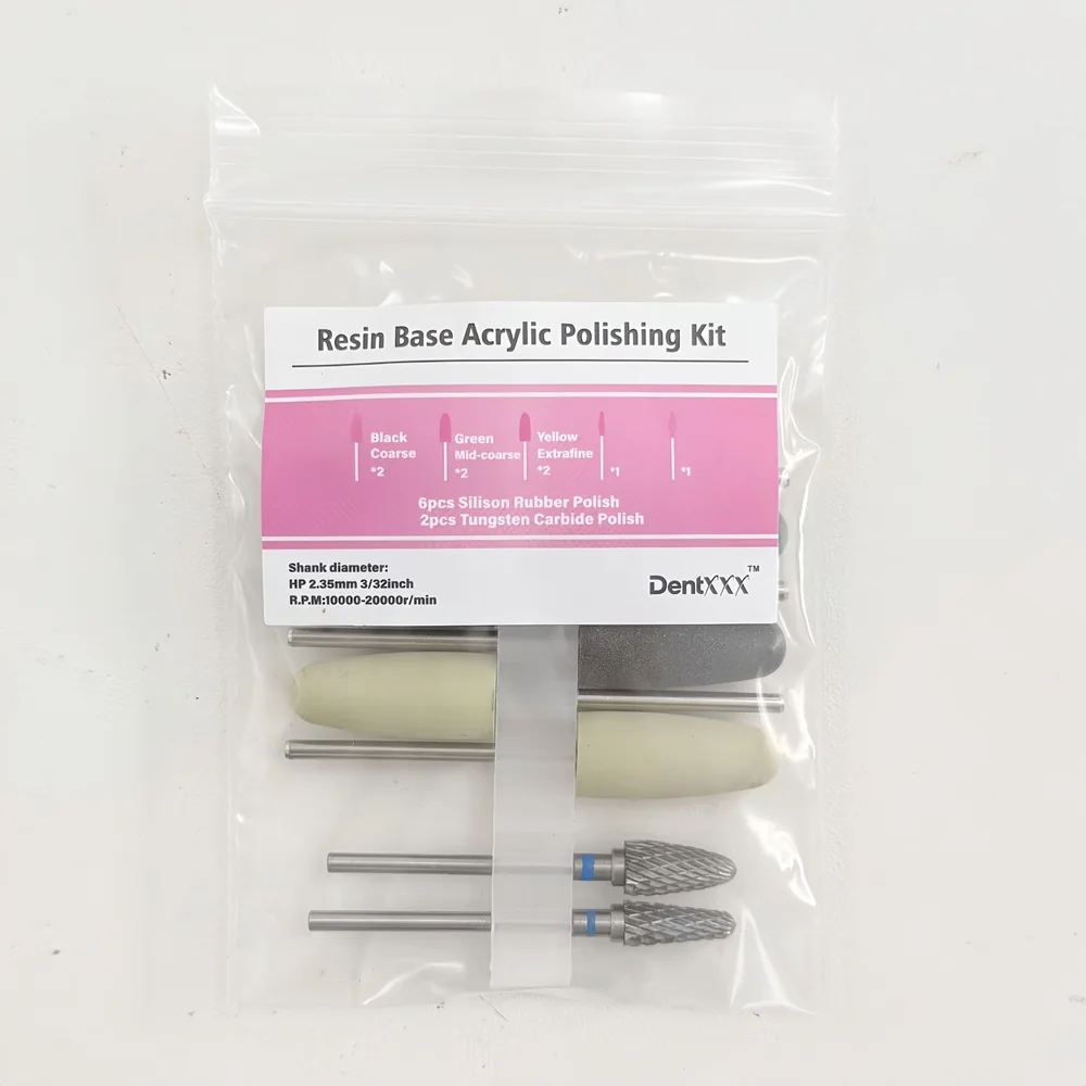 8Pcs Resin Base Acrylic Polishing Kit 6Pcs Silicone Rubber + 2Pcs Tungsten Carbide Polishing Heads 2.35mm Shank for Craft Fin