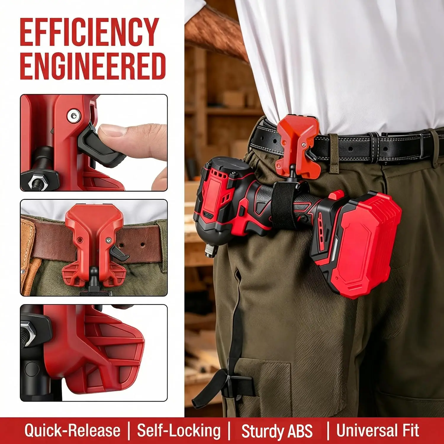 Quick Release Tool Holster with Belt Clip, Heavy Duty Self-Locking Drill Holder for Cordless Drill & Impact Driver