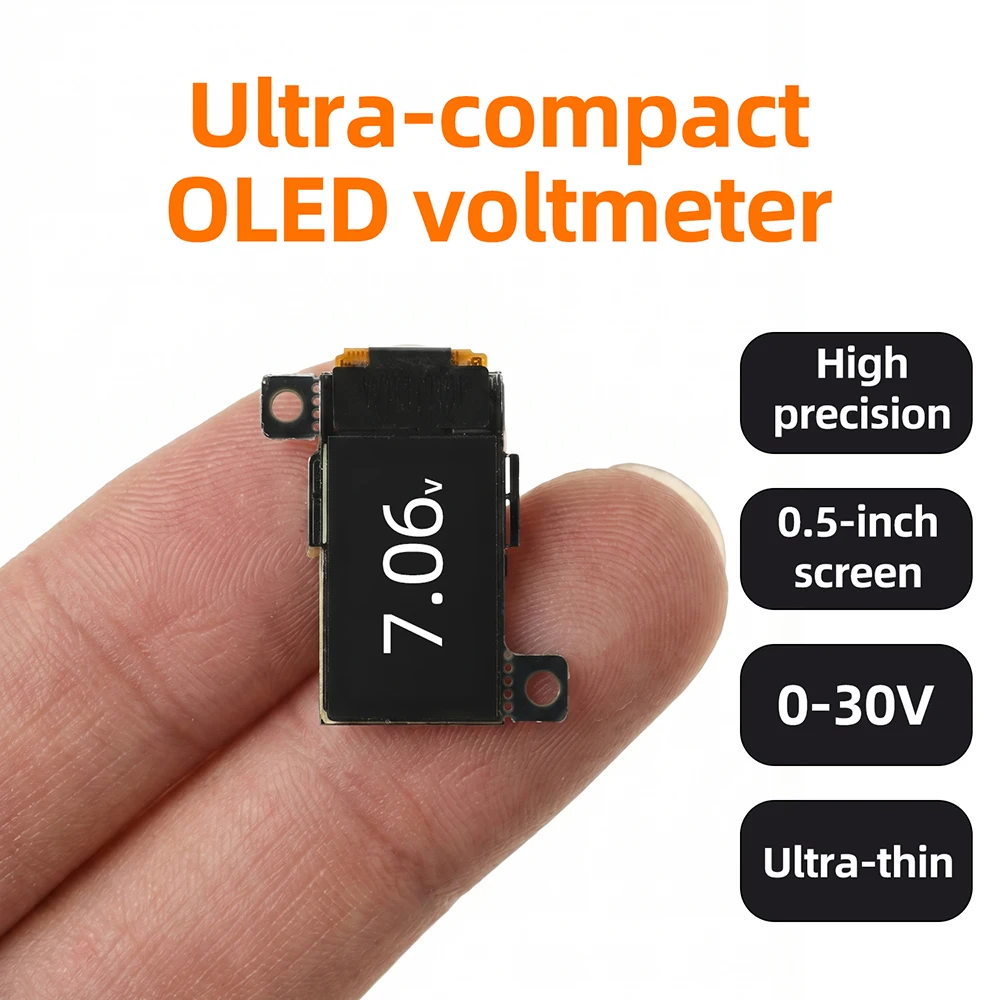 DC 0-30V Ultra-thin Mini Digital Voltmeter 0.5-inch OLED Display Voltage Meter Volt Monitor 12-bit High-precision ADC Sampling
