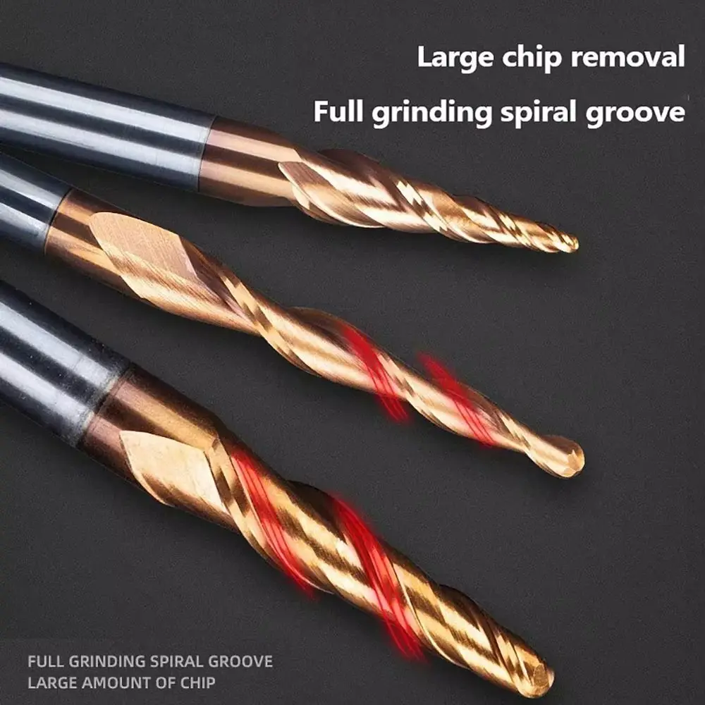CNC 3D Carving Bits Solid Carbide Tapered Ball Nose End Mill Tapered Ball Nose Spiral Engraving Router Bits Endmill Woodworking