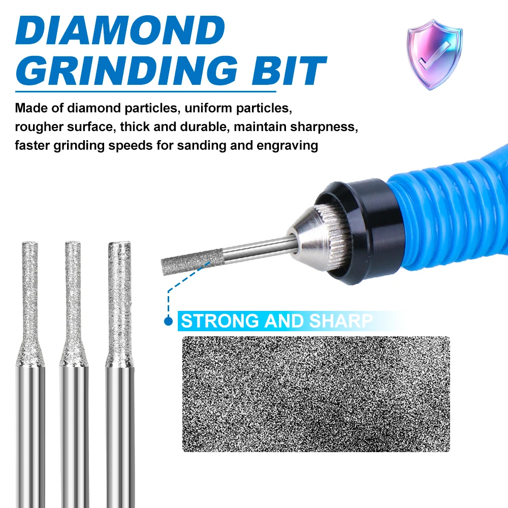 XCAN 30pcs Mini Diamond Burs 3mm Shank Drill Bits Grinding Burr for Dremel Rotary Tools Wood Stone Engraving