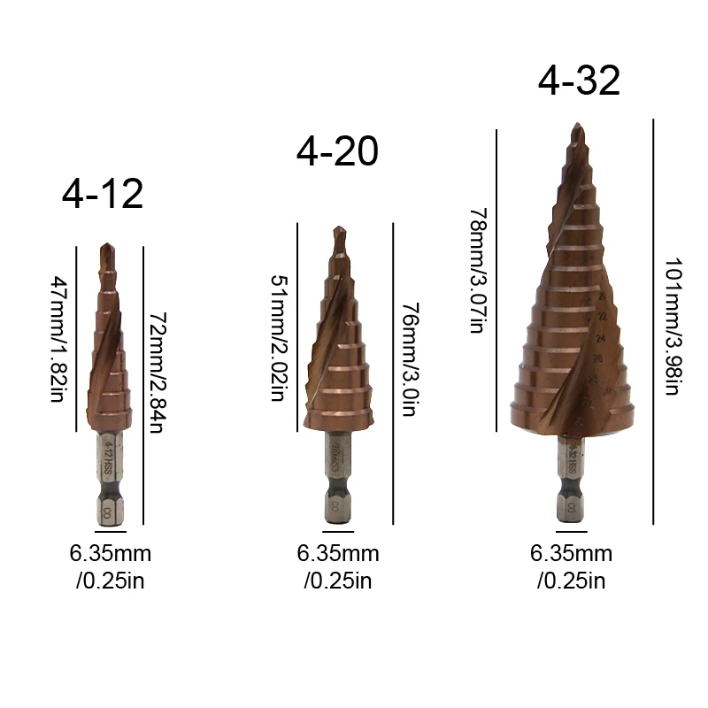 4-12/4-20/4-32mm M35 cobalt containing step drill pagoda hole opener hexagonal spiral drill cutting tool power tool accessories