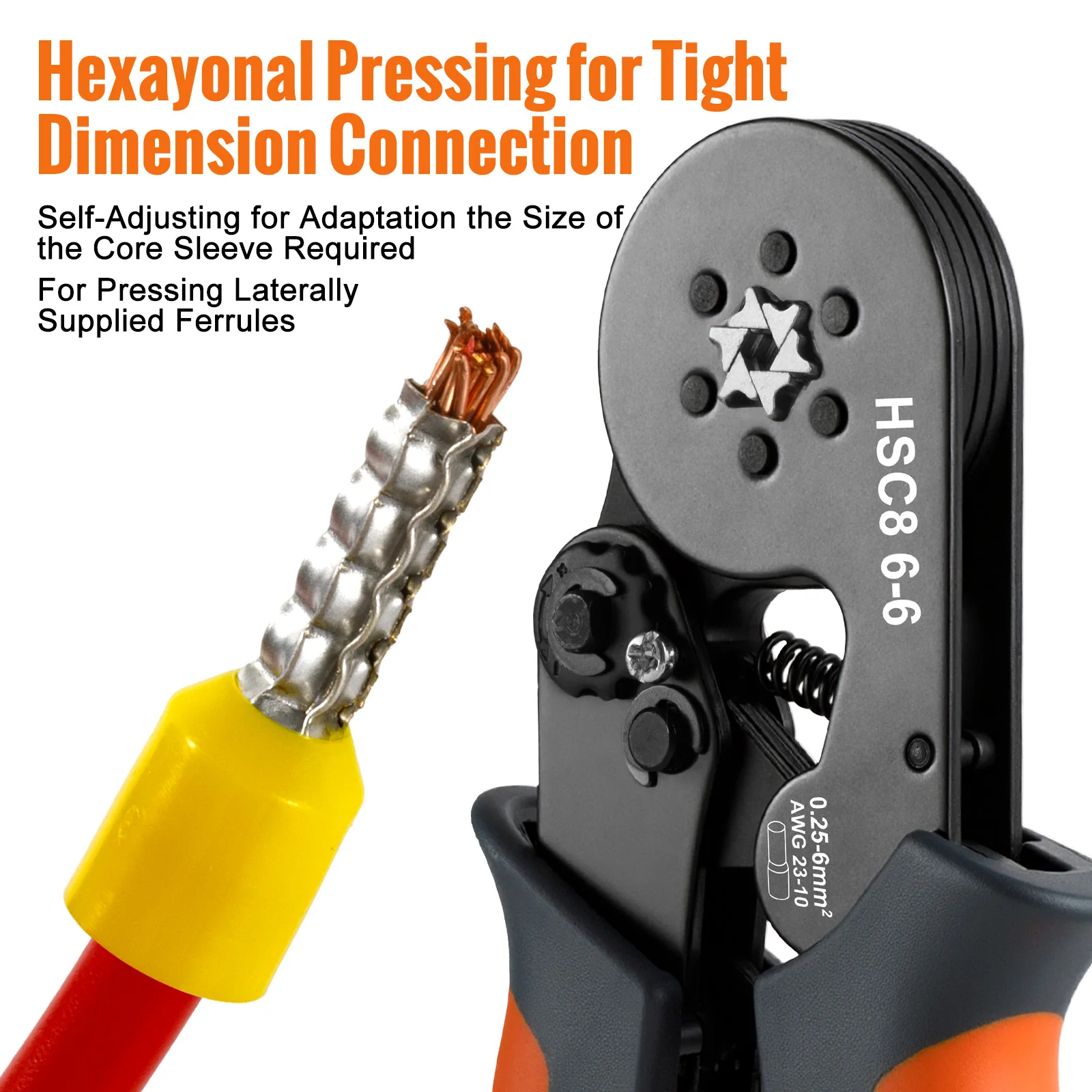 Hexagonal Self-Adjustable Ratchet Ferrule Crimping Tool Kit 23-7AWG 0.25-10mm² Crimper Kit with Ferrule Sleeves Wire Terminals