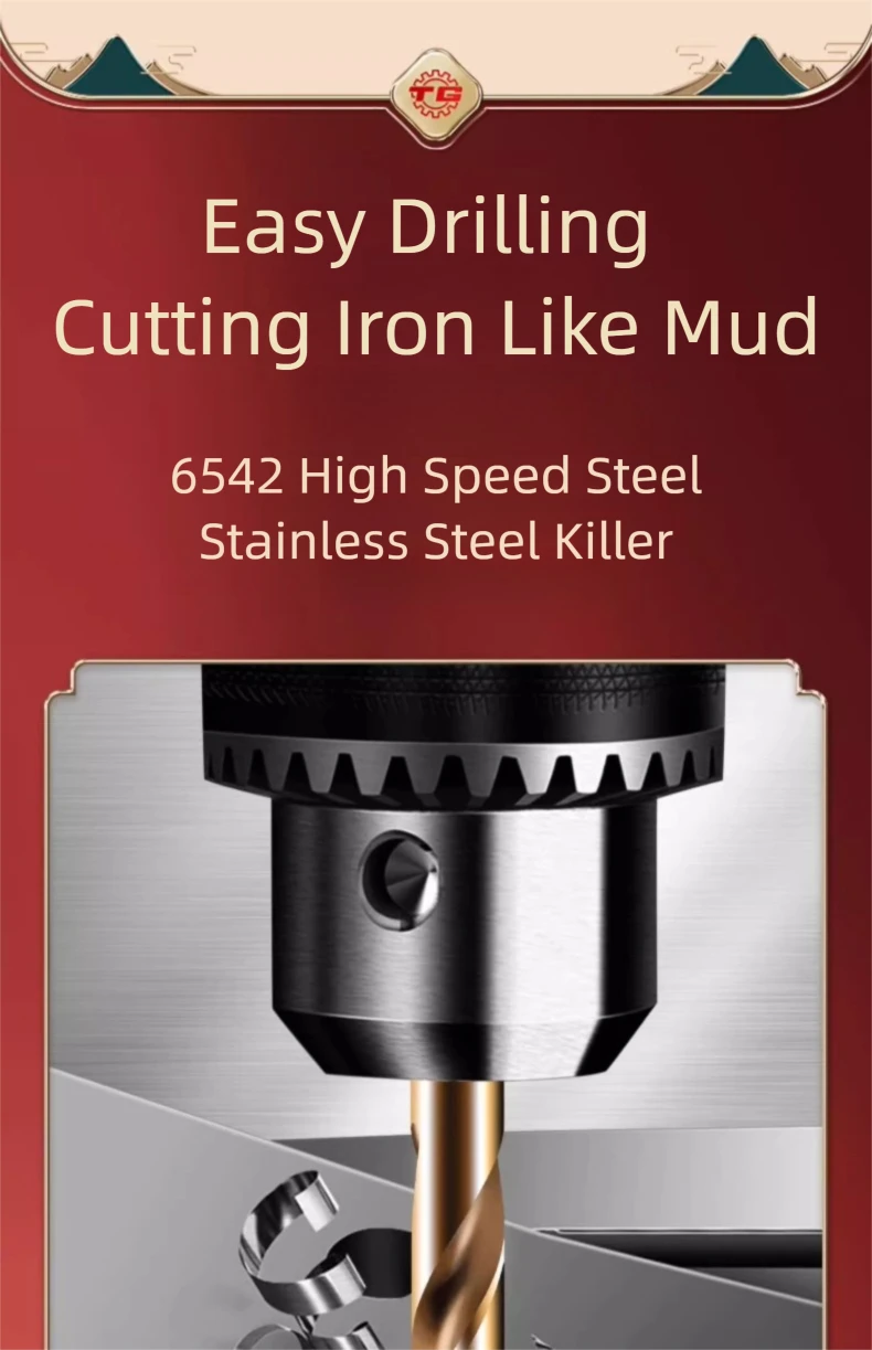 TG High Speed Steel 6542 Hexagonal Shank Twist Drill with Handle for Metalworking Stainless Steel Metal Drilling 1.5-13mm Tools