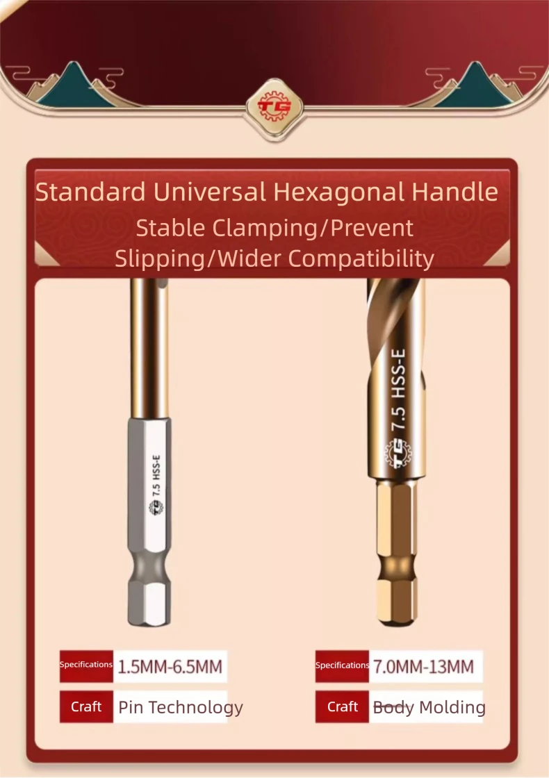 TG High Speed Steel 6542 Hexagonal Shank Twist Drill with Handle for Metalworking Stainless Steel Metal Drilling 1.5-13mm Tools