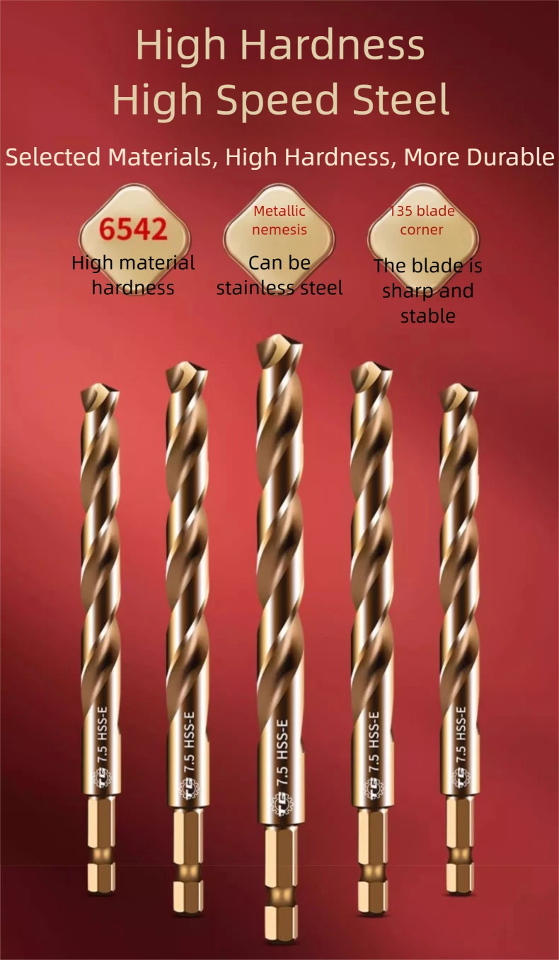 TG High Speed Steel 6542 Hexagonal Shank Twist Drill with Handle for Metalworking Stainless Steel Metal Drilling 1.5-13mm Tools