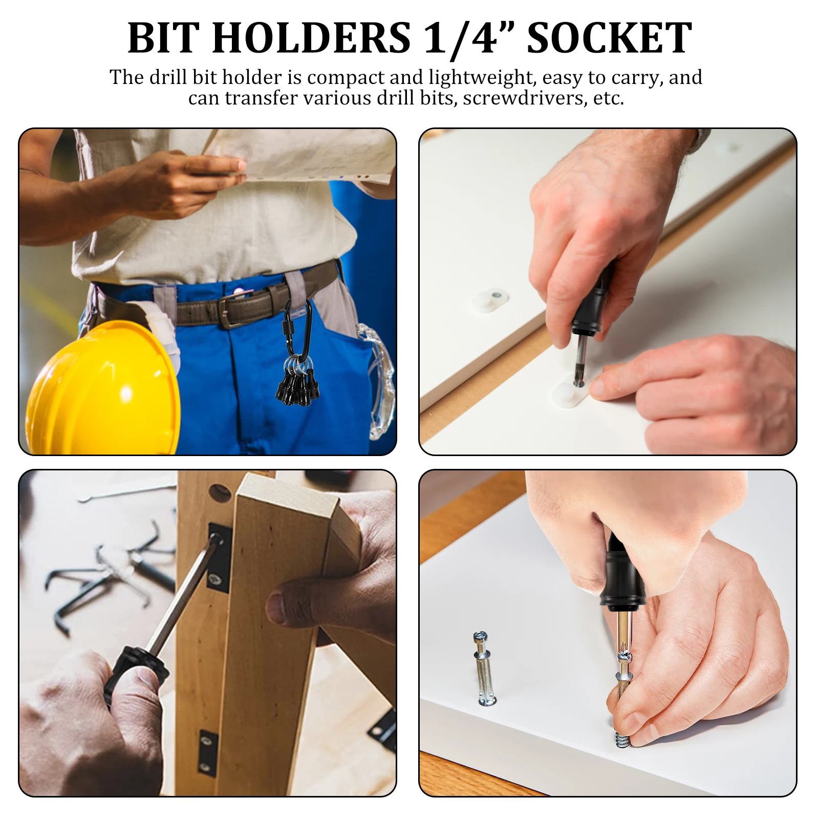 Bit Holder With Carabiner 1/4"Hex Shank Alloy Screwdriver Bits Holder Quick-change Extension Bar Keychain Drill Screw Adapter