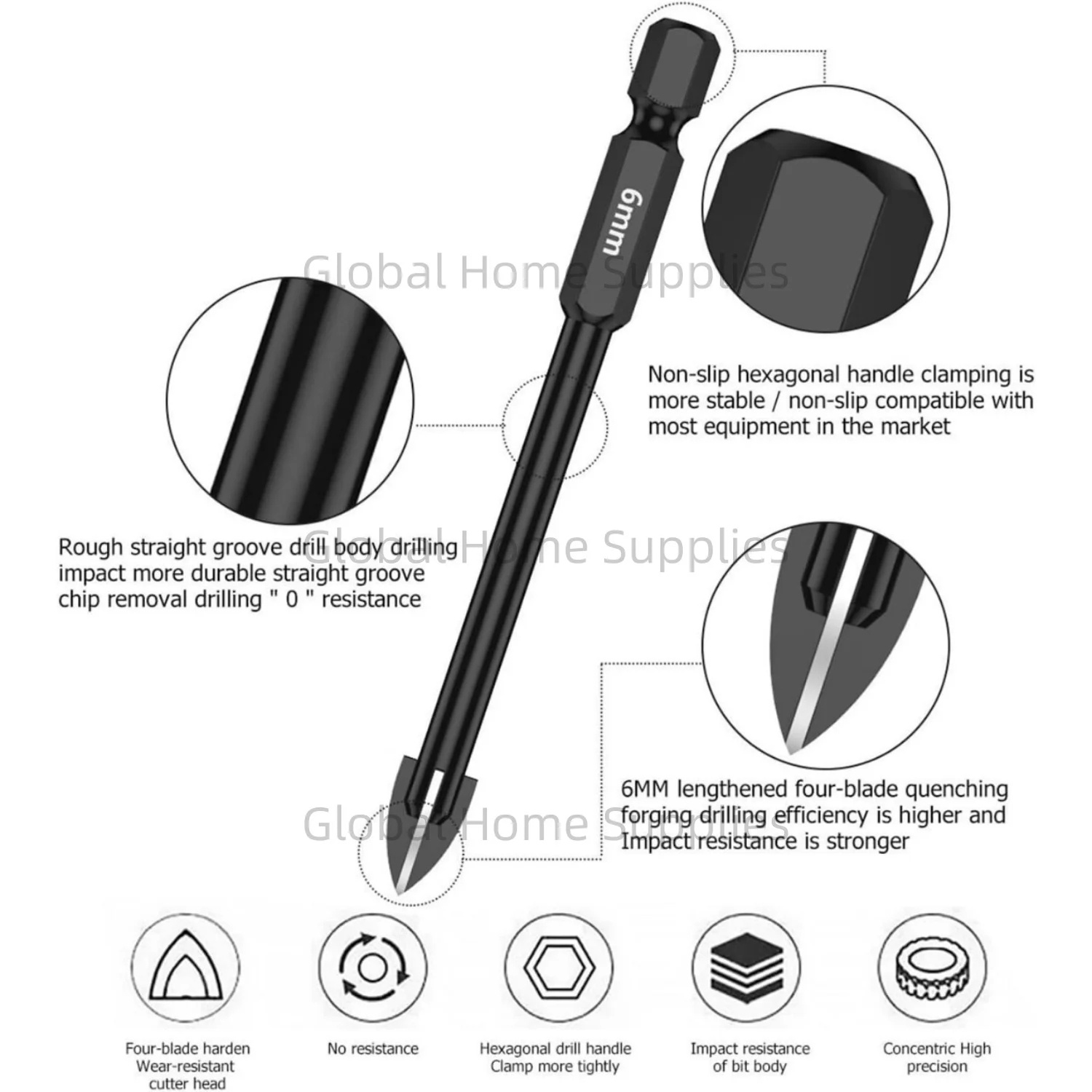 10Pcs 3/4/5/6/7/8/10/12mm Cross Hex Drill Bit Set for Tile Porcelain Glass Mirror Multifunction Tile Porcelain Carbide Drills