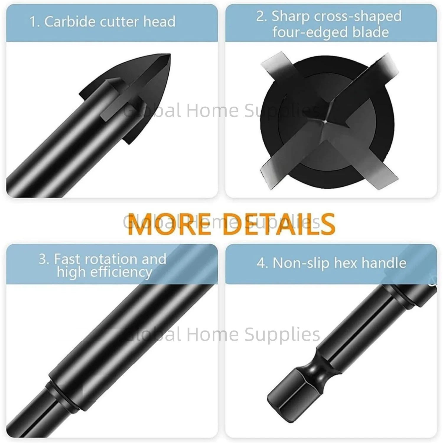 10Pcs 3/4/5/6/7/8/10/12mm Cross Hex Drill Bit Set for Tile Porcelain Glass Mirror Multifunction Tile Porcelain Carbide Drills