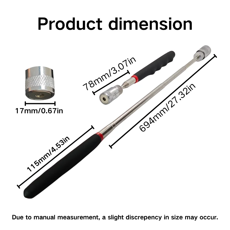 1pc Portable Magnetic PickUp Tool Magnet Pen Extendable Telescopic Inspection LED Torch Magnet Rod for Picking Up Screws Nut Bol