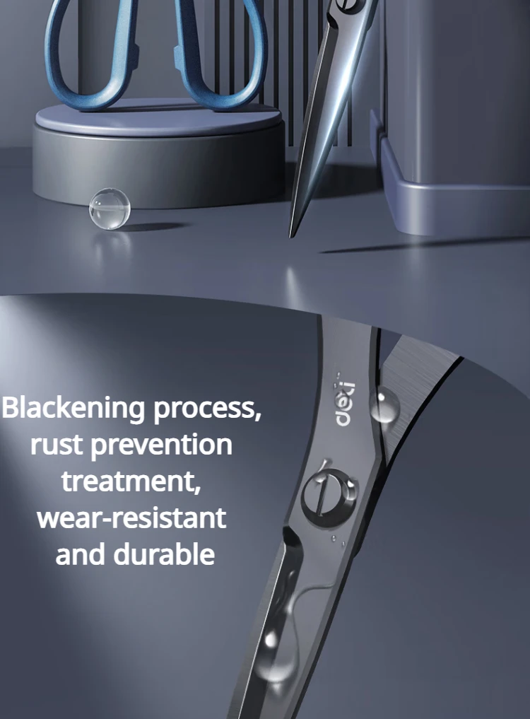 Deli 210/175mm Black Stainless Steel Scissors Business Office Stationery Home Tailor Shears Kitchen Knife Cutter Cutting Tool