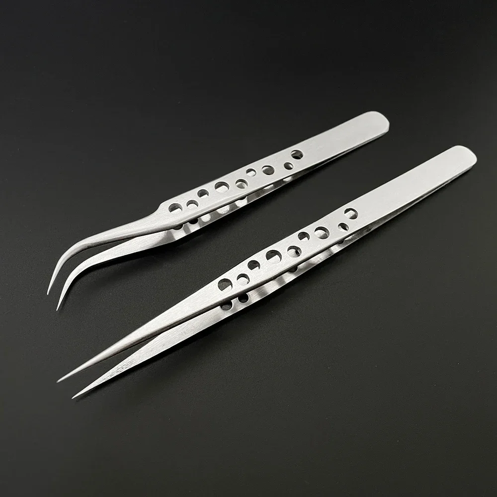 Industrial Tweezers Precision Anti-static Magnetic Soldering Stainless Steel Curved Tip Tweezers CPU IC Repair Clips Hand Tool