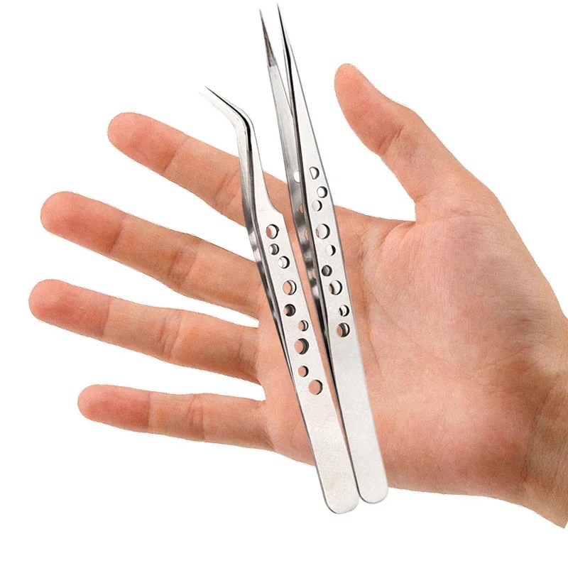 Industrial Tweezers Precision Anti-static Magnetic Soldering Stainless Steel Curved Tip Tweezers CPU IC Repair Clips Hand Tool