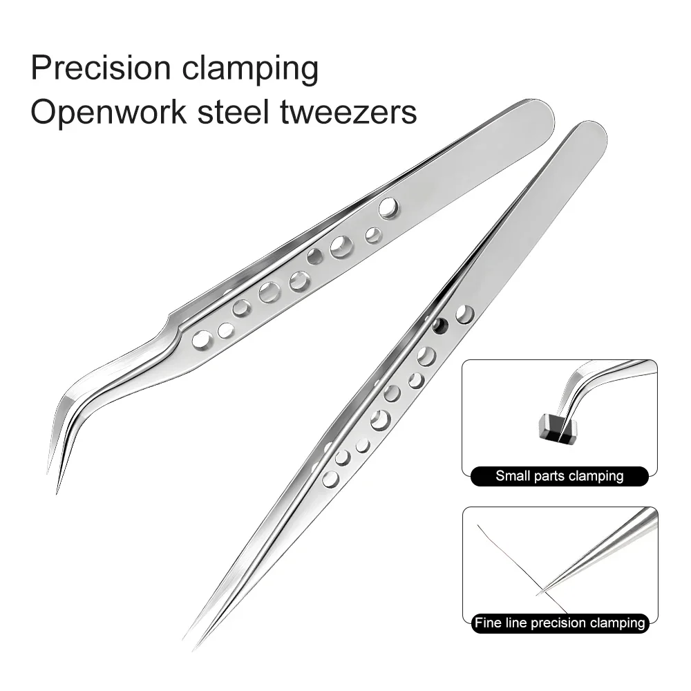 Industrial Tweezers Precision Anti-static Magnetic Soldering Stainless Steel Curved Tip Tweezers CPU IC Repair Clips Hand Tool