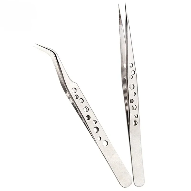 Industrial Tweezers Precision Anti-static Magnetic Soldering Stainless Steel Curved Tip Tweezers CPU IC Repair Clips Hand Tool
