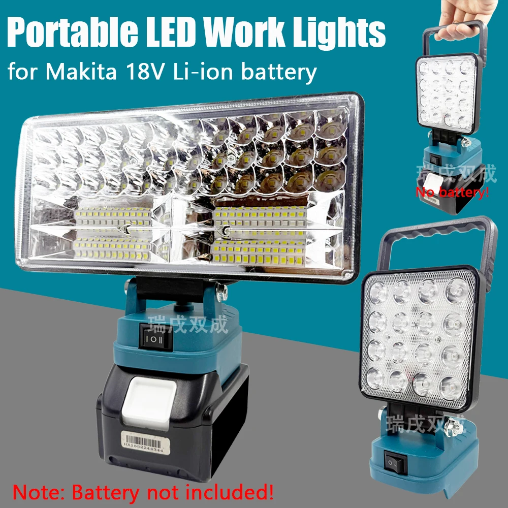 Power Tool Parts for Makita 18V Lithium Battery LED Work Lights Handheld Lamp Spotlights Flashlight Hand Lantern 2 USB Charger