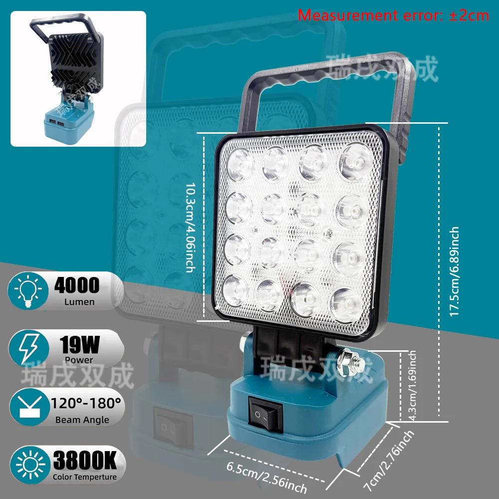 Power Tool Parts for Makita 18V Lithium Battery LED Work Lights Handheld Lamp Spotlights Flashlight Hand Lantern 2 USB Charger