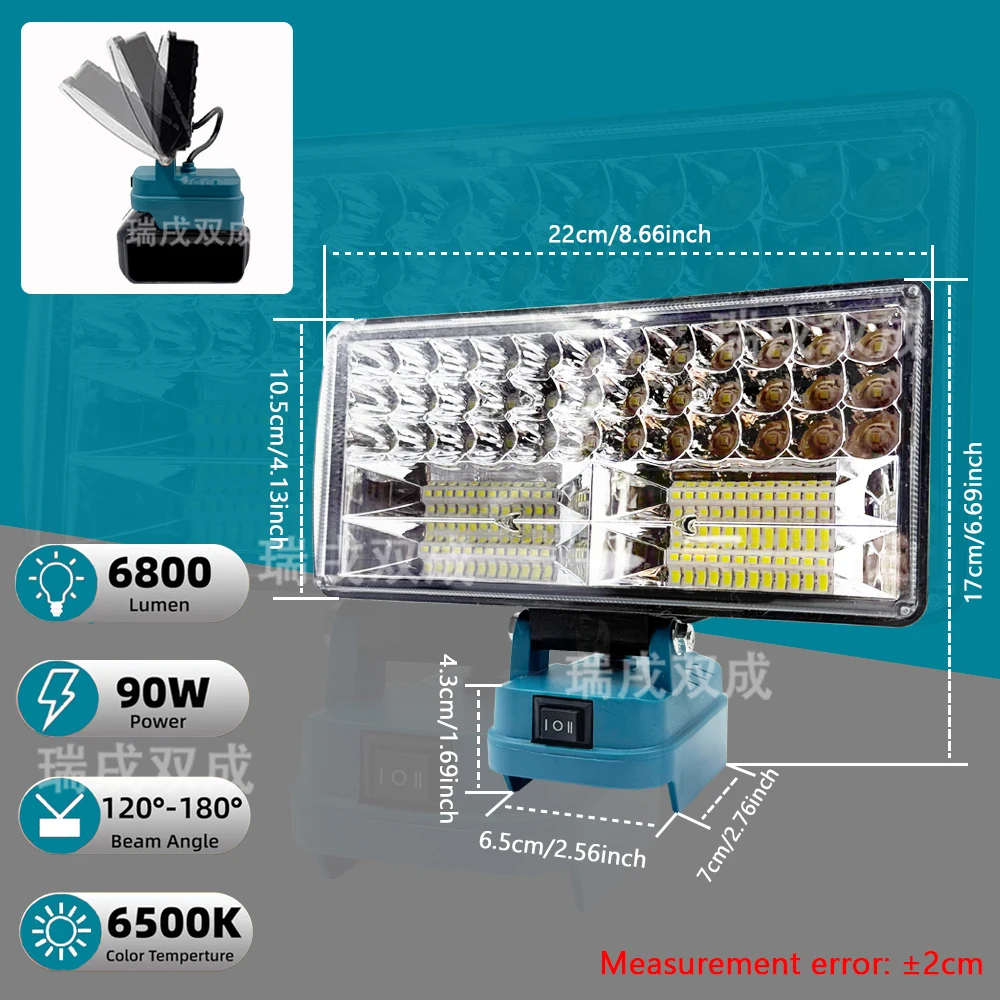 Power Tool Parts for Makita 18V Lithium Battery LED Work Lights Handheld Lamp Spotlights Flashlight Hand Lantern 2 USB Charger