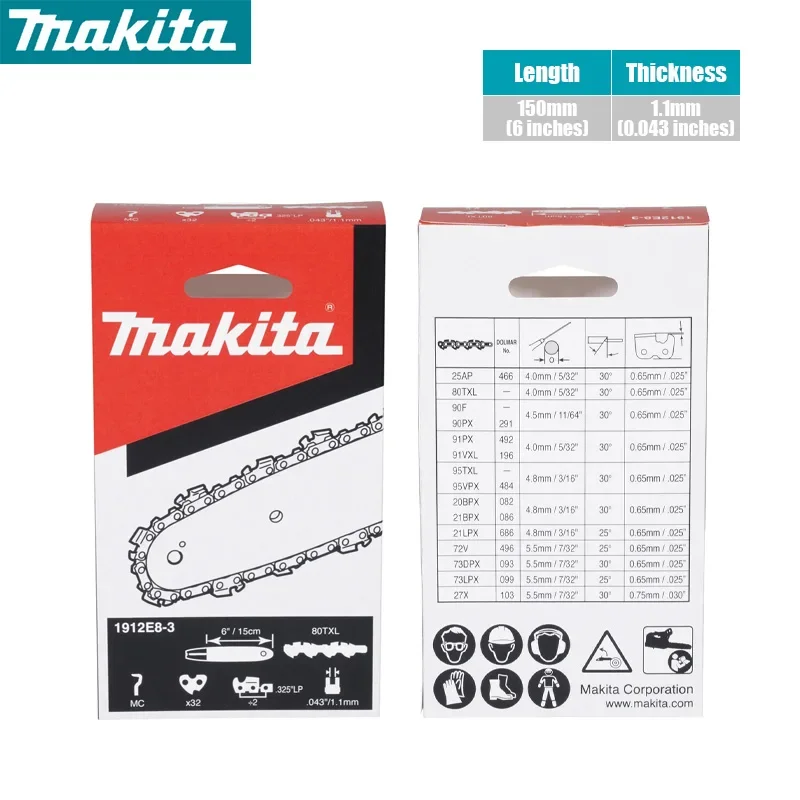 MAKITA 1912E8-3 Chainsaw Chain 150MM / 6" Replacement Saw Chain Guide Rail 80TXL for DUC150 UCO29G