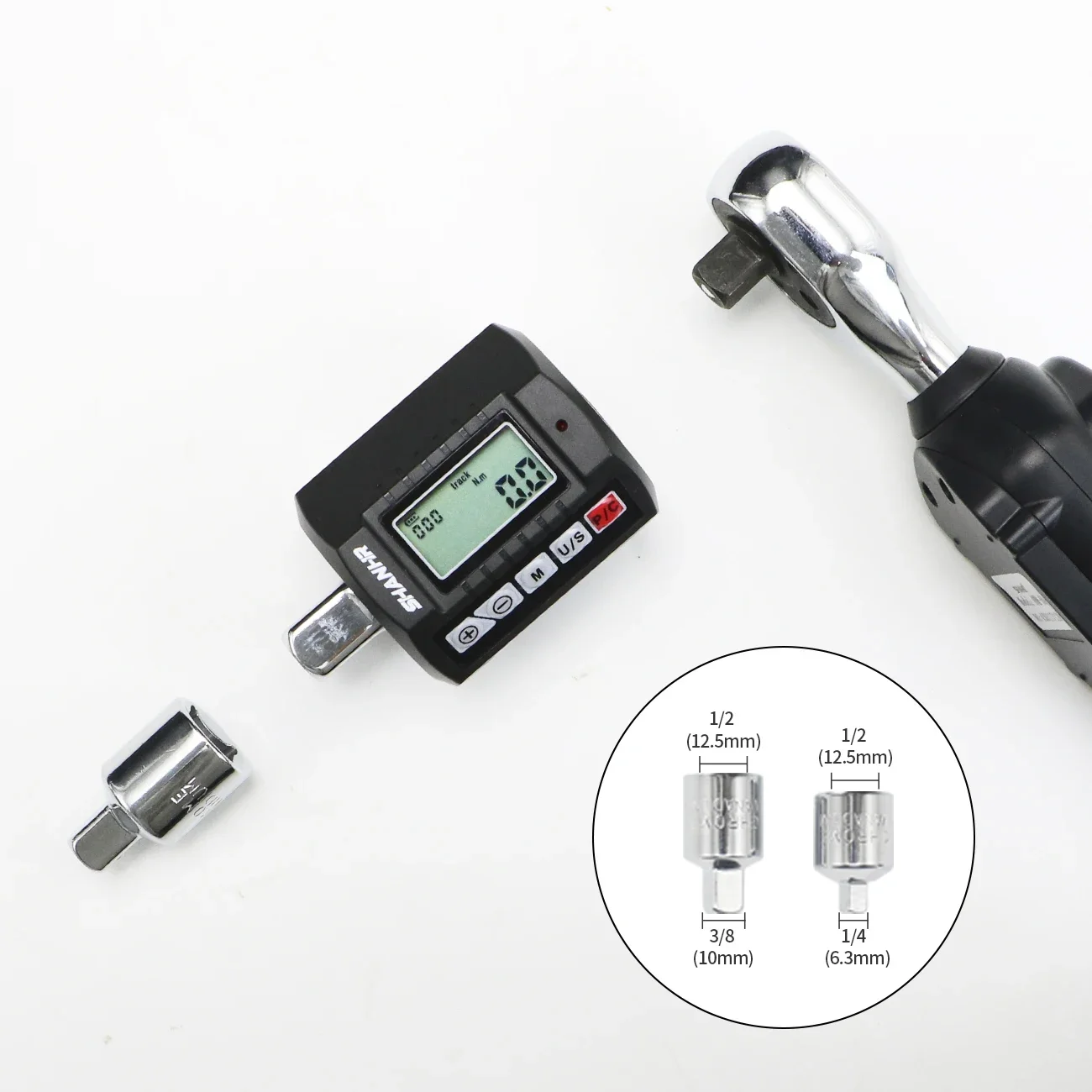 SHANHR 1/2'' Digital Torque Adapter, 1/2" 1/4 3/8, Adjustable Torque 3-Piece Set with Adapter Torque Wrench Head Bike Set