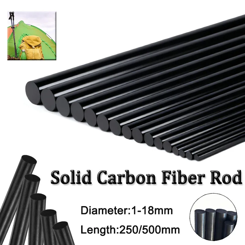 1-18mm Carbon Fiber Round Solids Rod High Strength Light Weight Shaft 250/500mmLength DIY Composite Accessory for Airplane Model