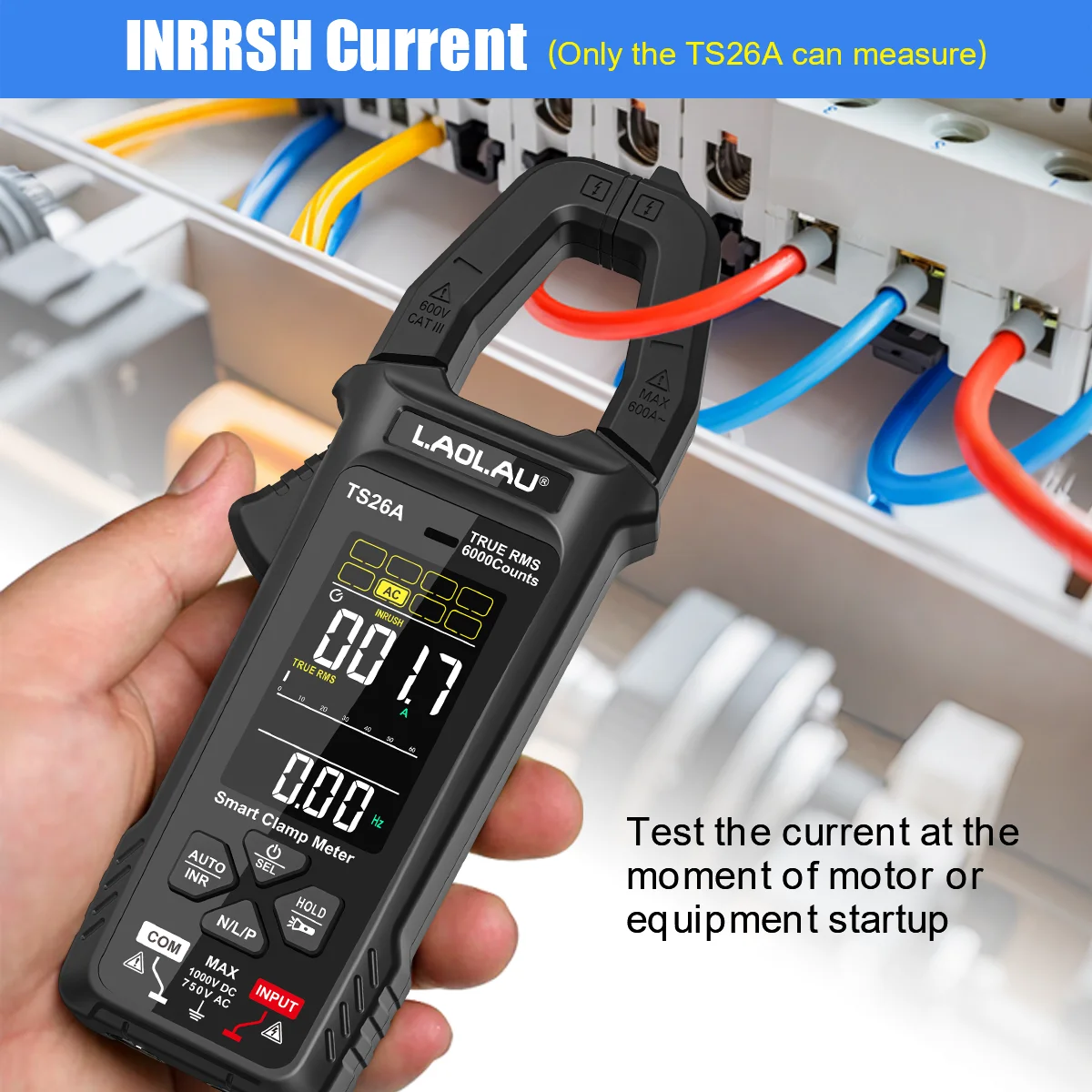 LAOLAU Digital Clamp Multimeter Phase Sequence AUTO Range Color Screen Rechargeable AC/DC Current Electric Tester TS26A TS26D