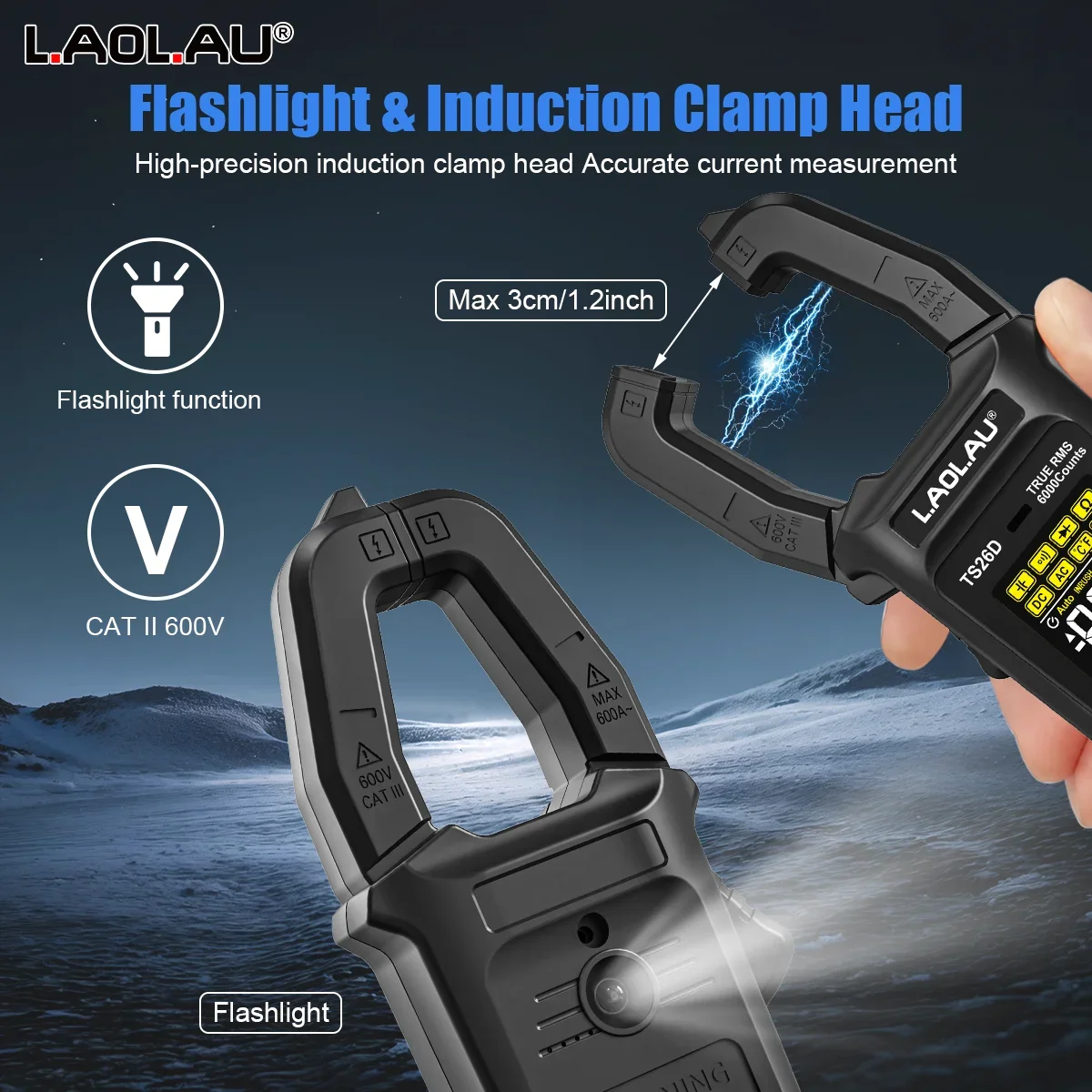 LAOLAU Digital Clamp Multimeter Phase Sequence AUTO Range Color Screen Rechargeable AC/DC Current Electric Tester TS26A TS26D