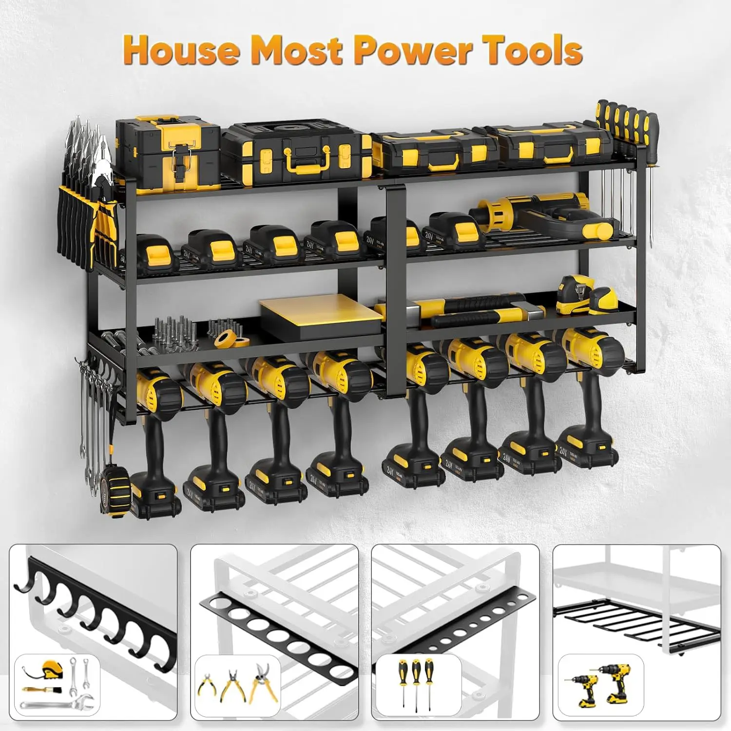 Power Tool Organizer Wall Mount Heavy Duty Metal Tool Shelf Cordless Drill Hanger Storage Rack Tool Holder for Workshop Pegboard