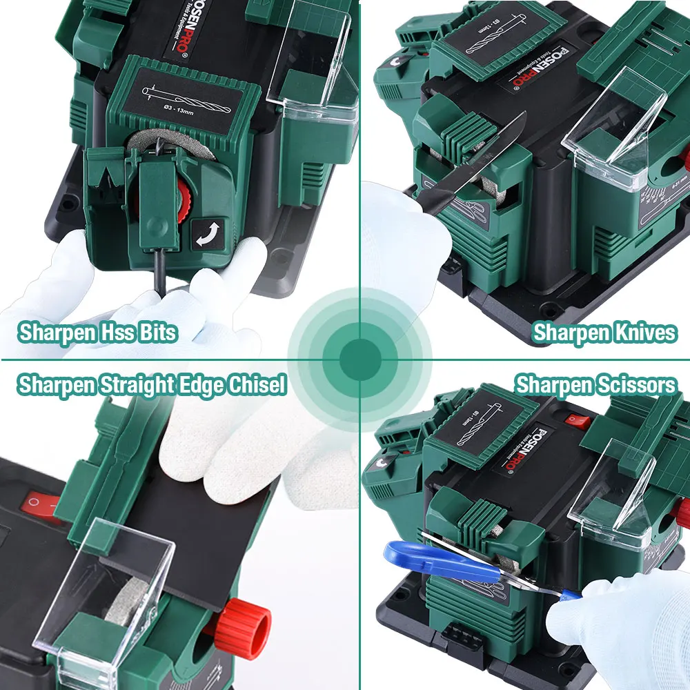 POSENPRO 65W Multi-Functional Electric Sharpener, Bench Mounting Multipurpose Sharpener/Chisel/HSS Drill Sharpening 220-240V