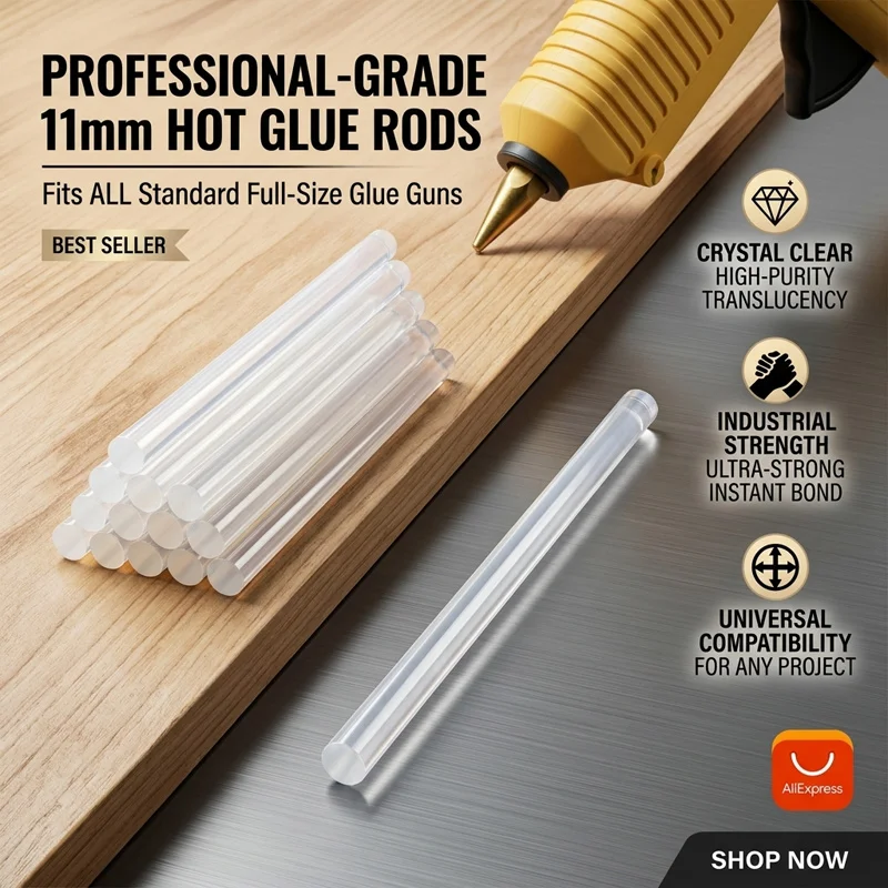 11mm 7mm Hot Melt Glue Sticks Set Strong Adhesive Clear Refills for Home DIY Craft School Repair Compatible with All Glue Guns