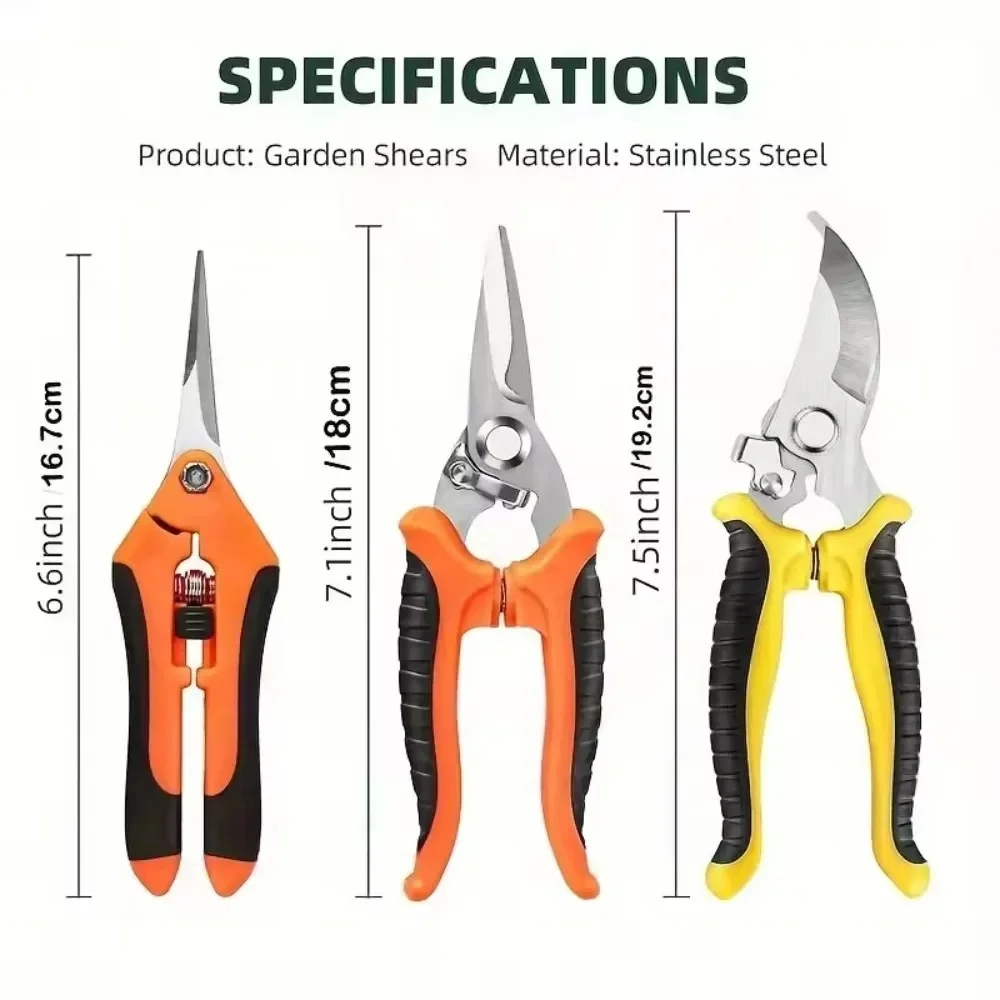 3 Pack Garden Pruning Shears, Stainless Steel Shears, Gardening Shears, Scissors, Garden Clippers, Pruning Snips for Gardening