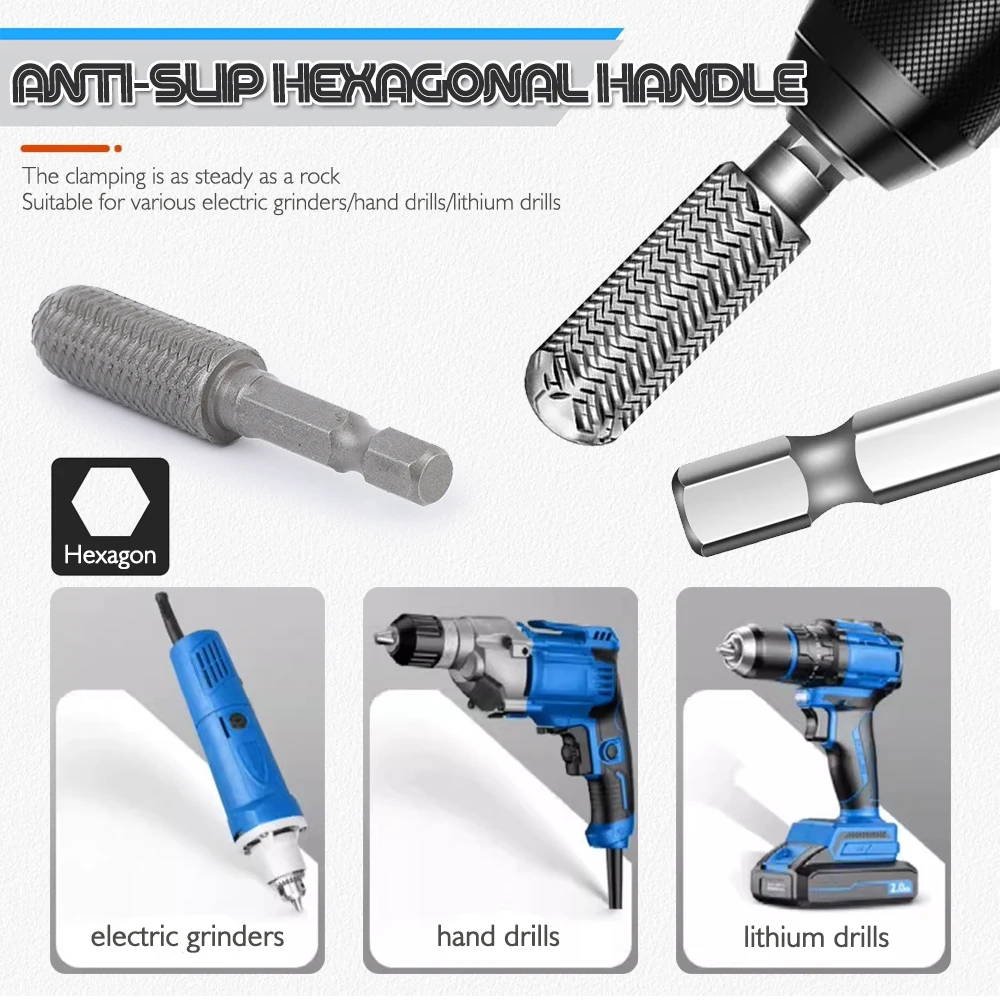5pcs Hex Shank Rotary Steel File Set for Drilling, Grinding, Sanding & Engraving - Durable Carbon Steel, Dark Gray