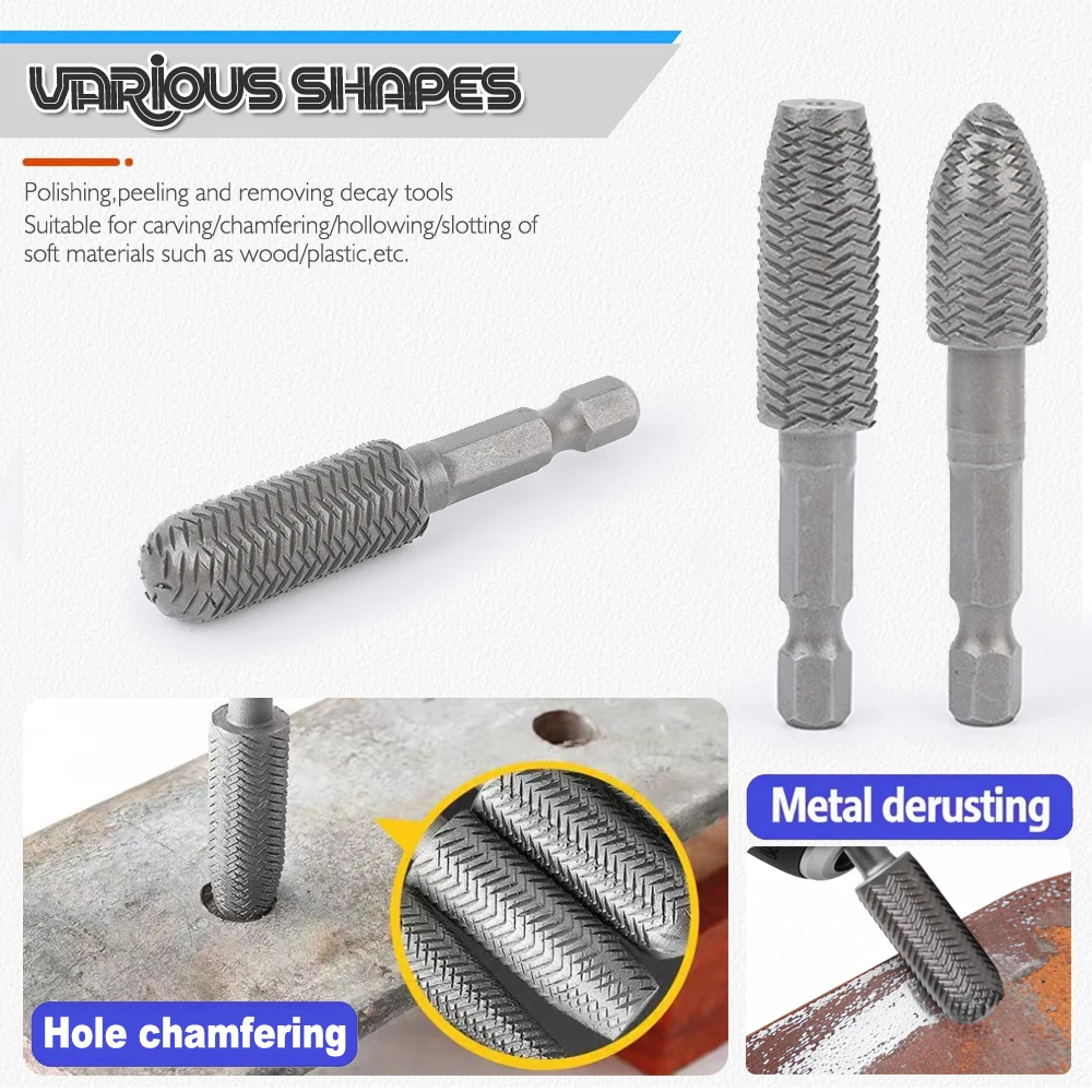 5pcs Hex Shank Rotary Steel File Set for Drilling, Grinding, Sanding & Engraving - Durable Carbon Steel, Dark Gray