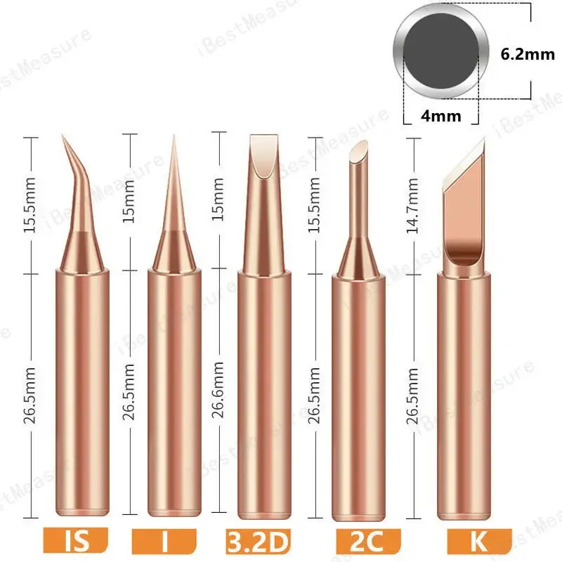 5PCS, Premium 900M series industrial soldering copper soldering iron tip set, perfect for electronic product maintenance