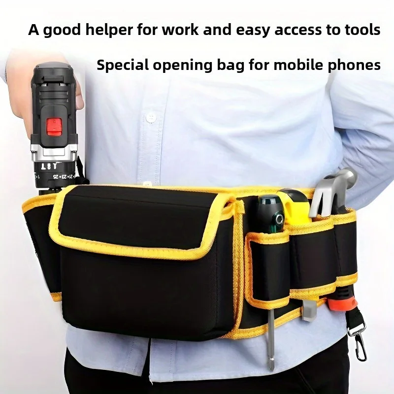 1PC Portable Tool Waist Pouch - Adjustable Belt, Large-Capacity Wear-Resistant for Electricians & Carpenters