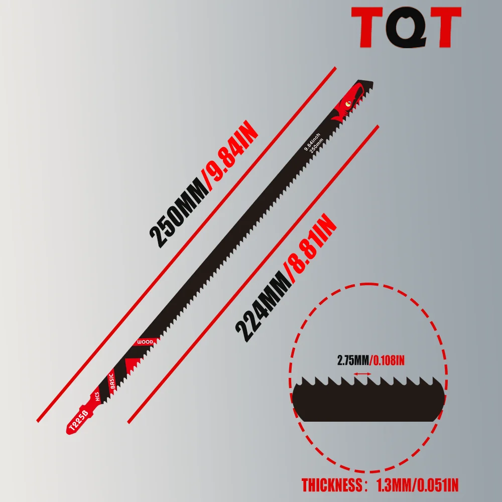 10-Inch 6Tpi Long Jigsaw Blades for Wood, 5/10/20-Pack T225B Sabre Saw Blades, Professional Woodworking Blades for Fast Cutting